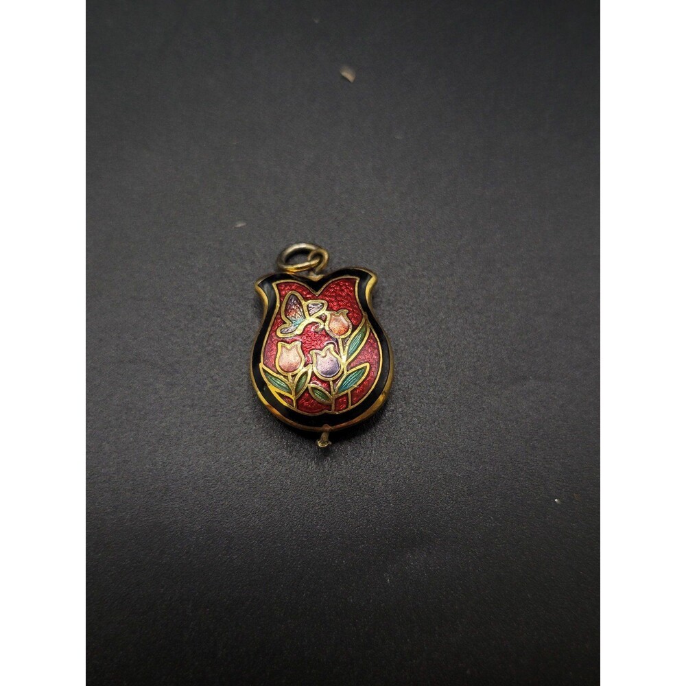 Vintage Red Dangle Cloisonne Necklace pendant - Picture 8 of 8